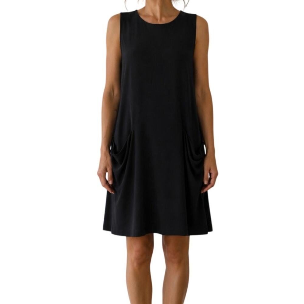 Clara Sun Woo Black Sleeveless Pocket Mini Dress USA Minimalist Lagenlook-Small